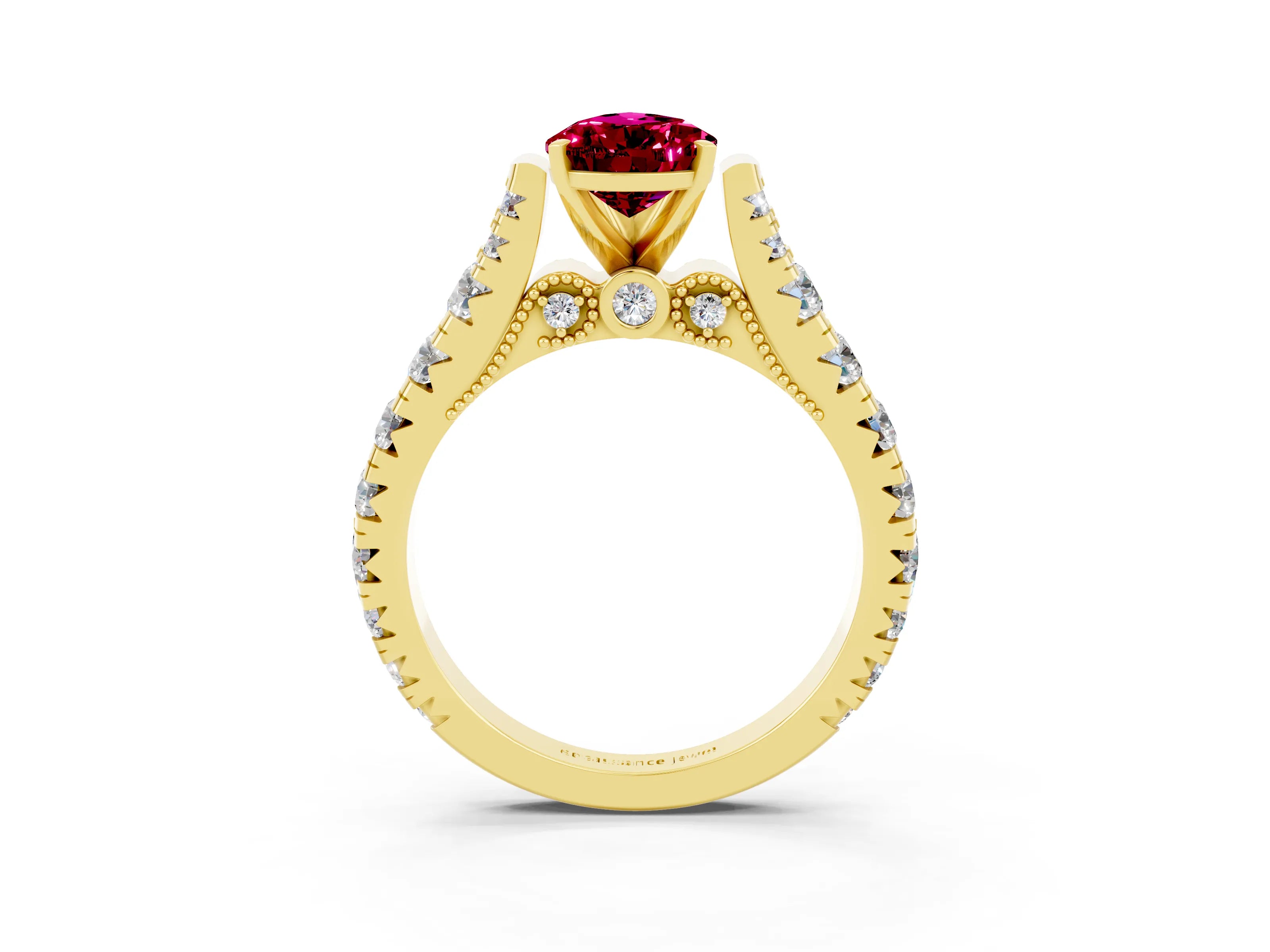 Yellow gold Pear Cut Garnet Classic Solitaire Ring with Pavé Band and Four-Prong Setting_3