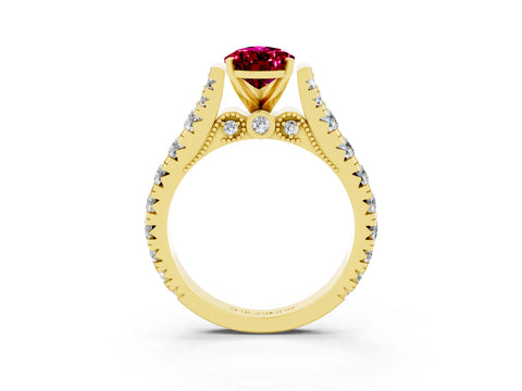 Yellow gold Pear Cut Garnet Classic Solitaire Ring with Pavé Band and Four-Prong Setting_3