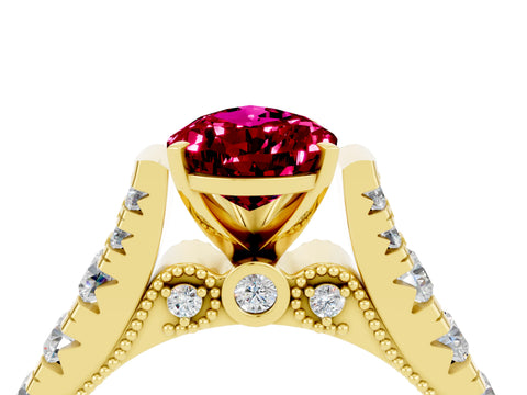 Yellow gold Pear Cut Garnet Classic Solitaire Ring with Pavé Band and Four-Prong Setting_4