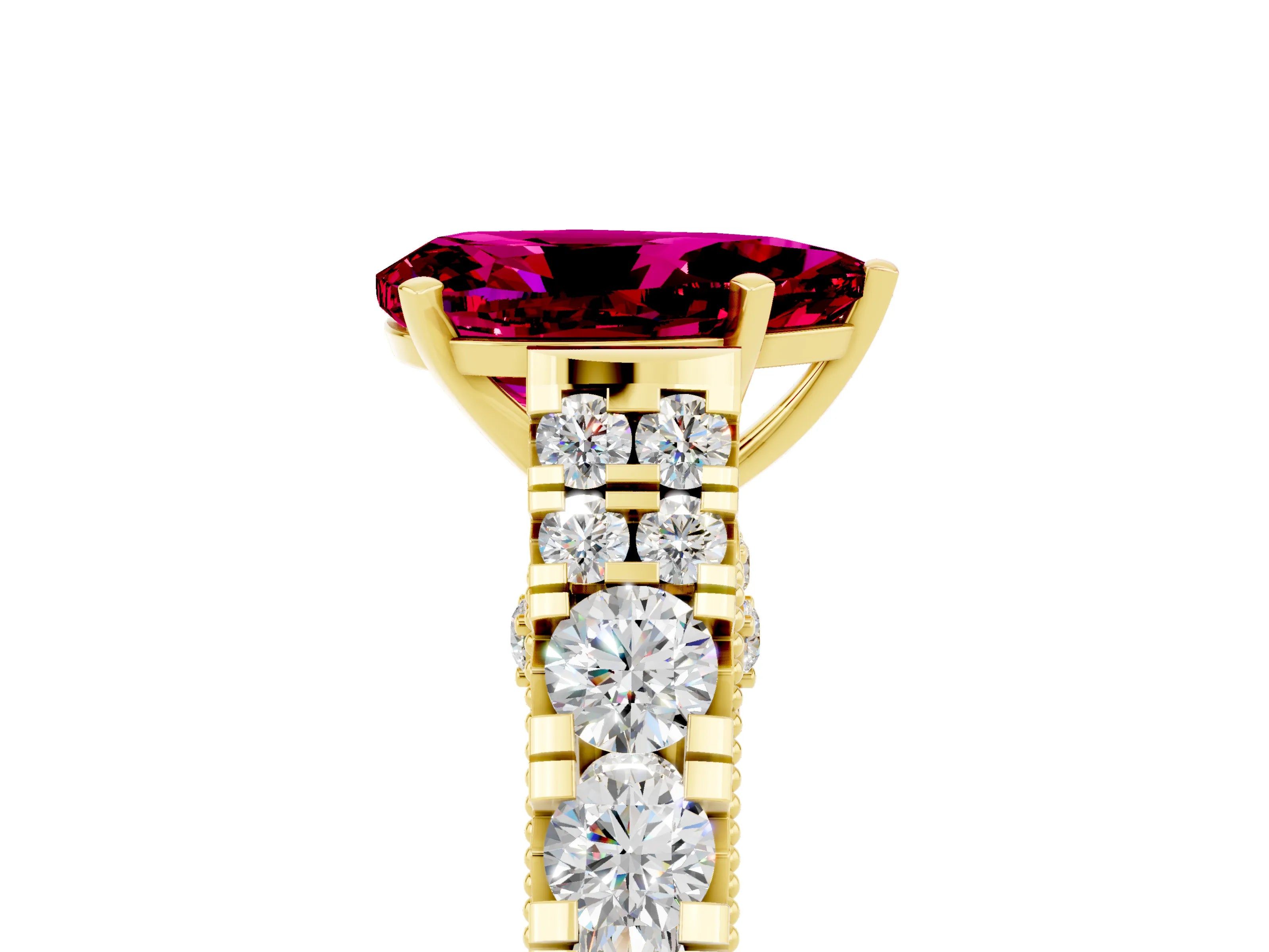 Yellow gold Pear Cut Garnet Classic Solitaire Ring with Pavé Band and Four-Prong Setting_5