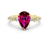 Yellow gold Pear Cut Garnet Cluster Side Stone Solitaire Ring with Prong Setting_24