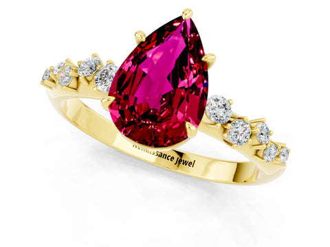 Yellow gold Pear Cut Garnet Cluster Side Stone Solitaire Ring with Prong Setting_25