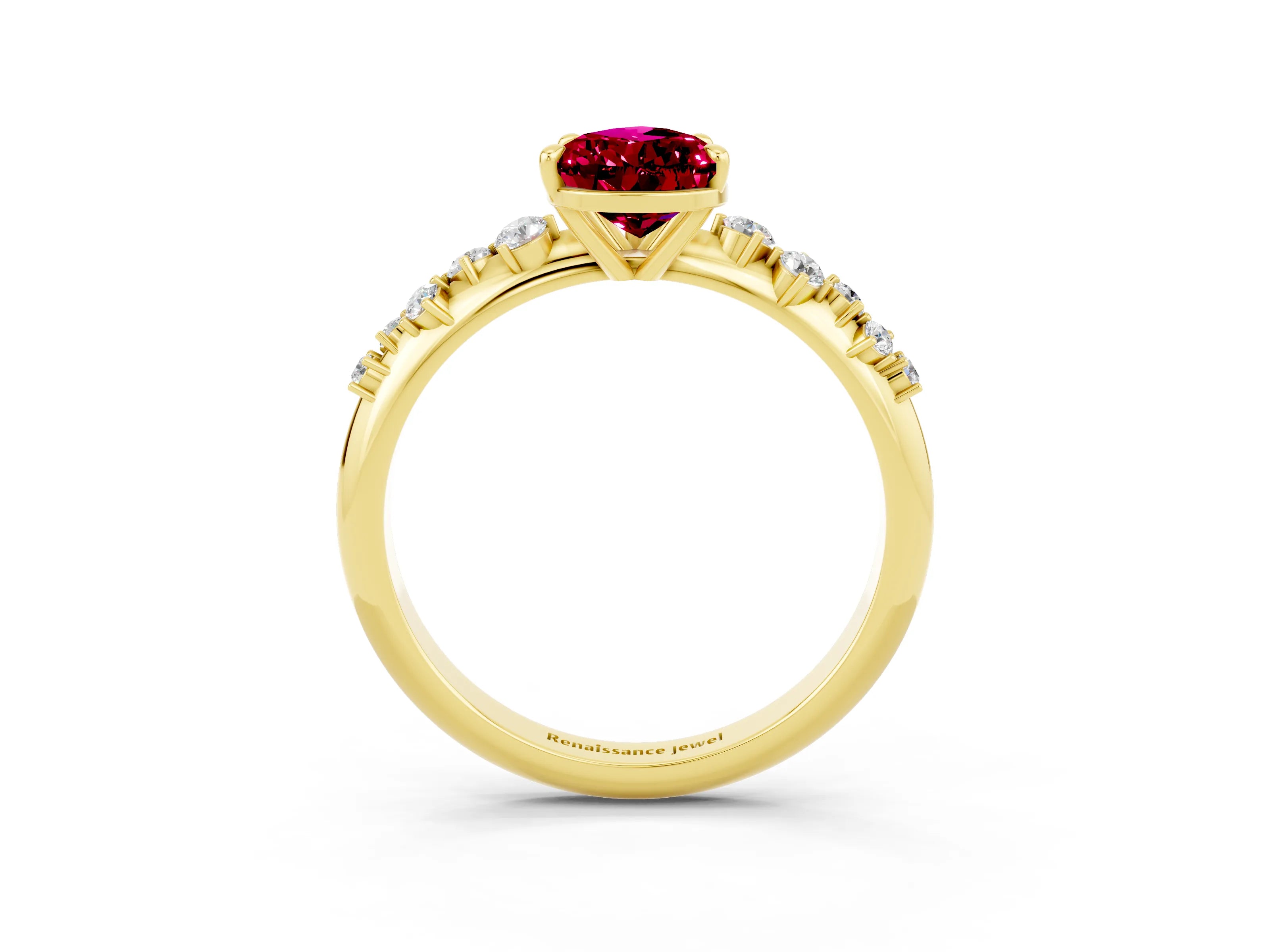 Yellow gold Pear Cut Garnet Cluster Side Stone Solitaire Ring with Prong Setting_27