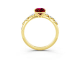 Yellow gold Pear Cut Garnet Cluster Side Stone Solitaire Ring with Prong Setting_27