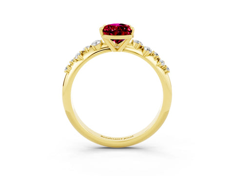 Yellow gold Pear Cut Garnet Cluster Side Stone Solitaire Ring with Prong Setting_27