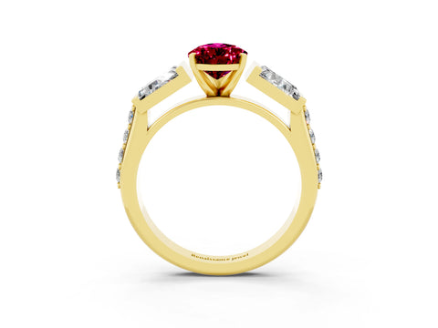 Yellow gold Pear Cut Garnet Engagement Ring with Baguette Side Stones and Channel Set Band_3