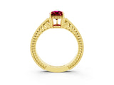 Yellow gold Pear Cut Garnet Engagement Ring with Milgrain Channel Set Band and Prong Setting_3