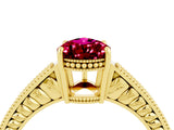 Yellow gold Pear Cut Garnet Engagement Ring with Milgrain Channel Set Band and Prong Setting_4
