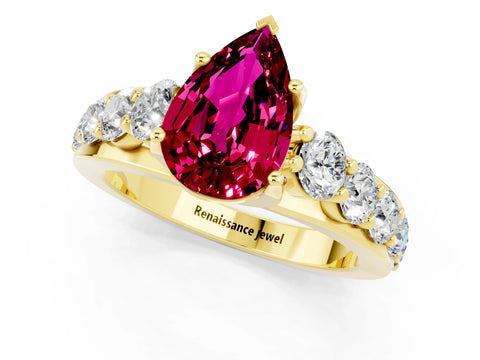 Yellow gold Pear Cut Garnet Engagement Ring with Pavé Band and Four-Prong Setting_1