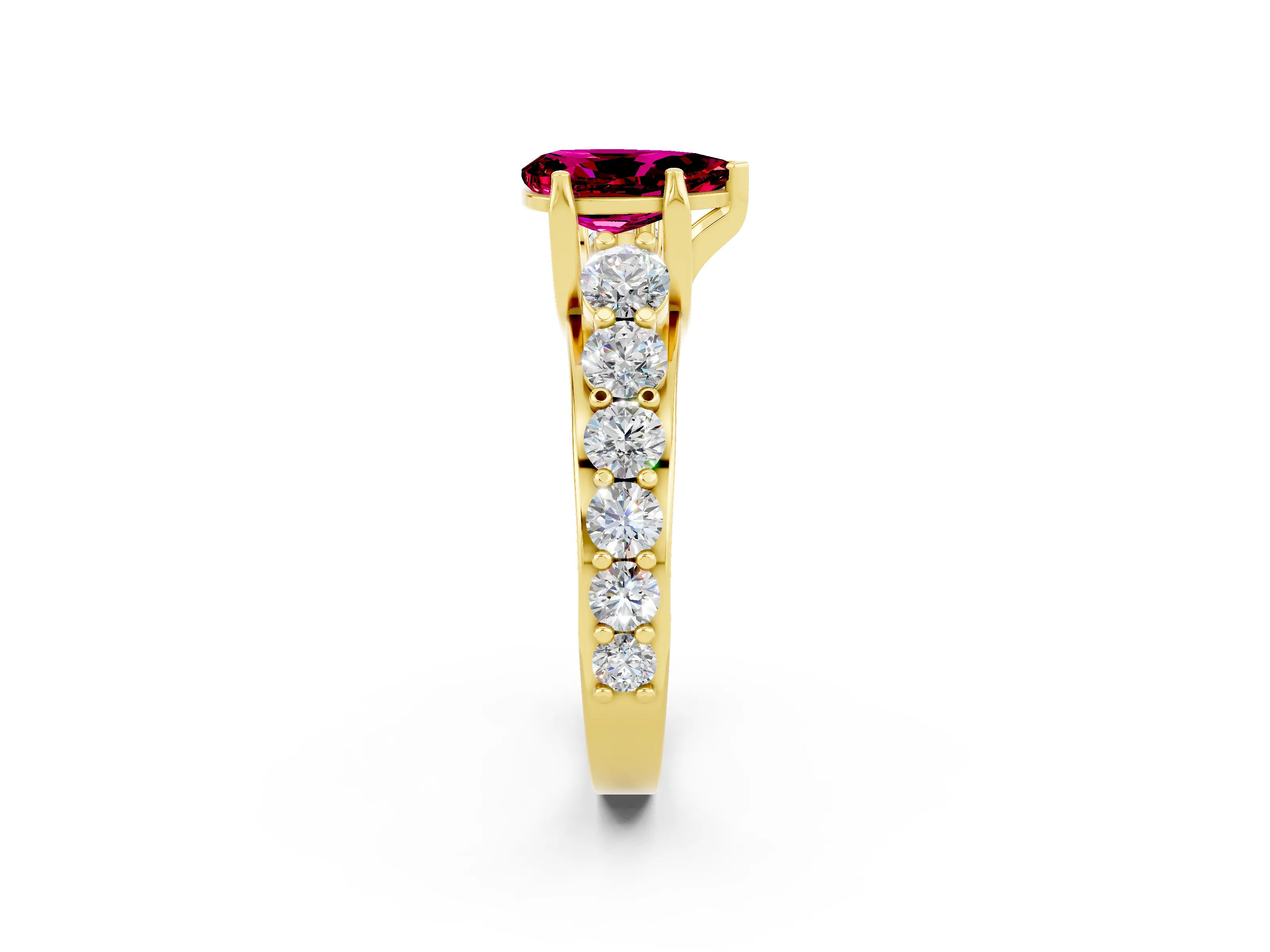 Yellow gold Pear Cut Garnet Engagement Ring with Pavé Band and Four-Prong Setting_2