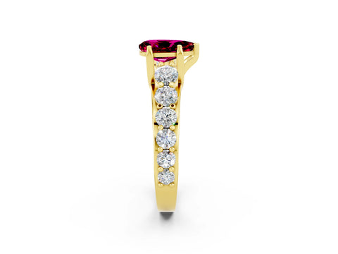 Yellow gold Pear Cut Garnet Engagement Ring with Pavé Band and Four-Prong Setting_2