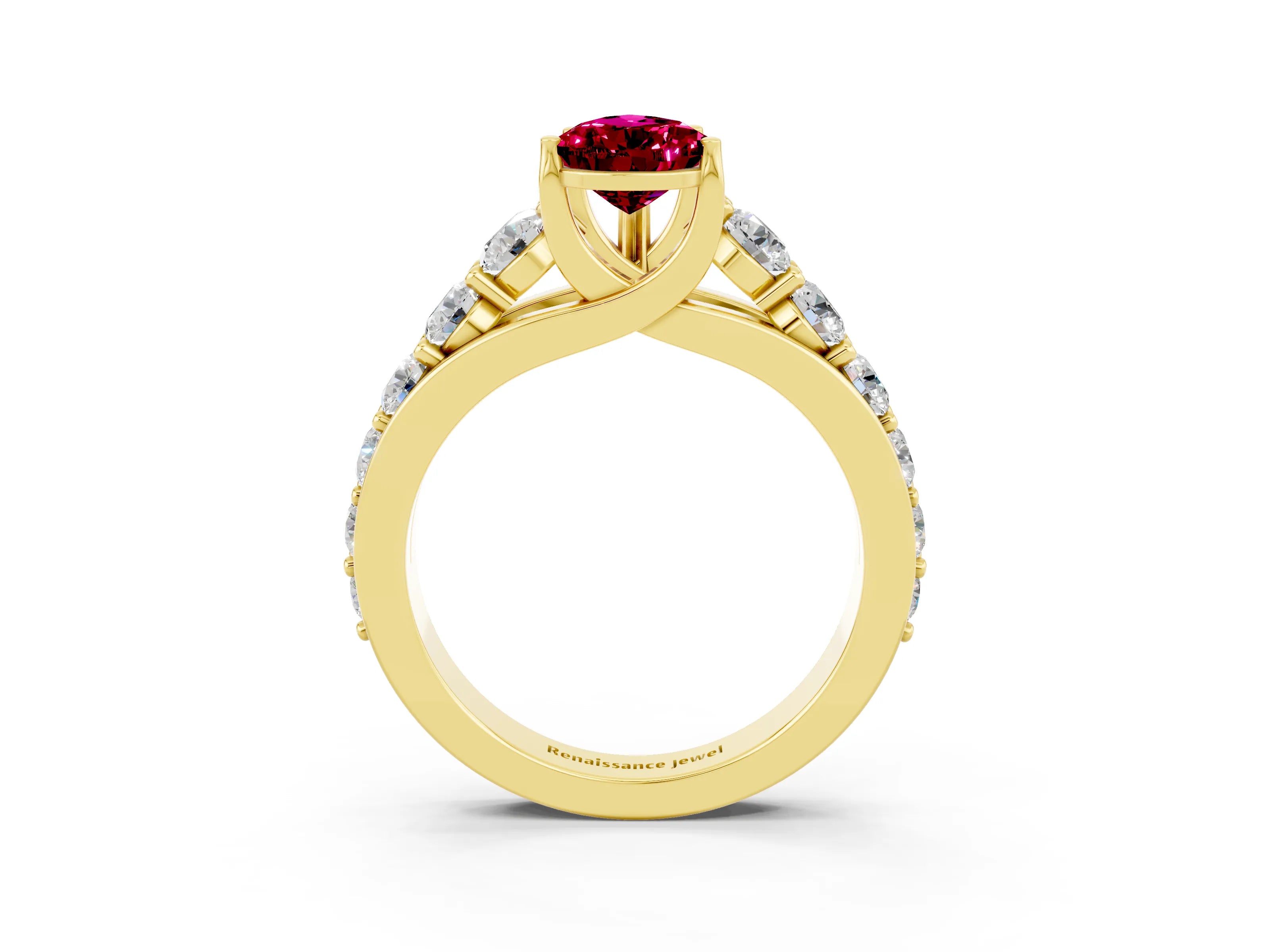 Yellow gold Pear Cut Garnet Engagement Ring with Pavé Band and Four-Prong Setting_3