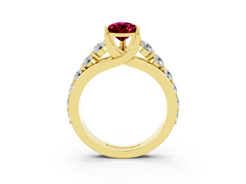 Yellow gold Pear Cut Garnet Engagement Ring with Pavé Band and Four-Prong Setting_3