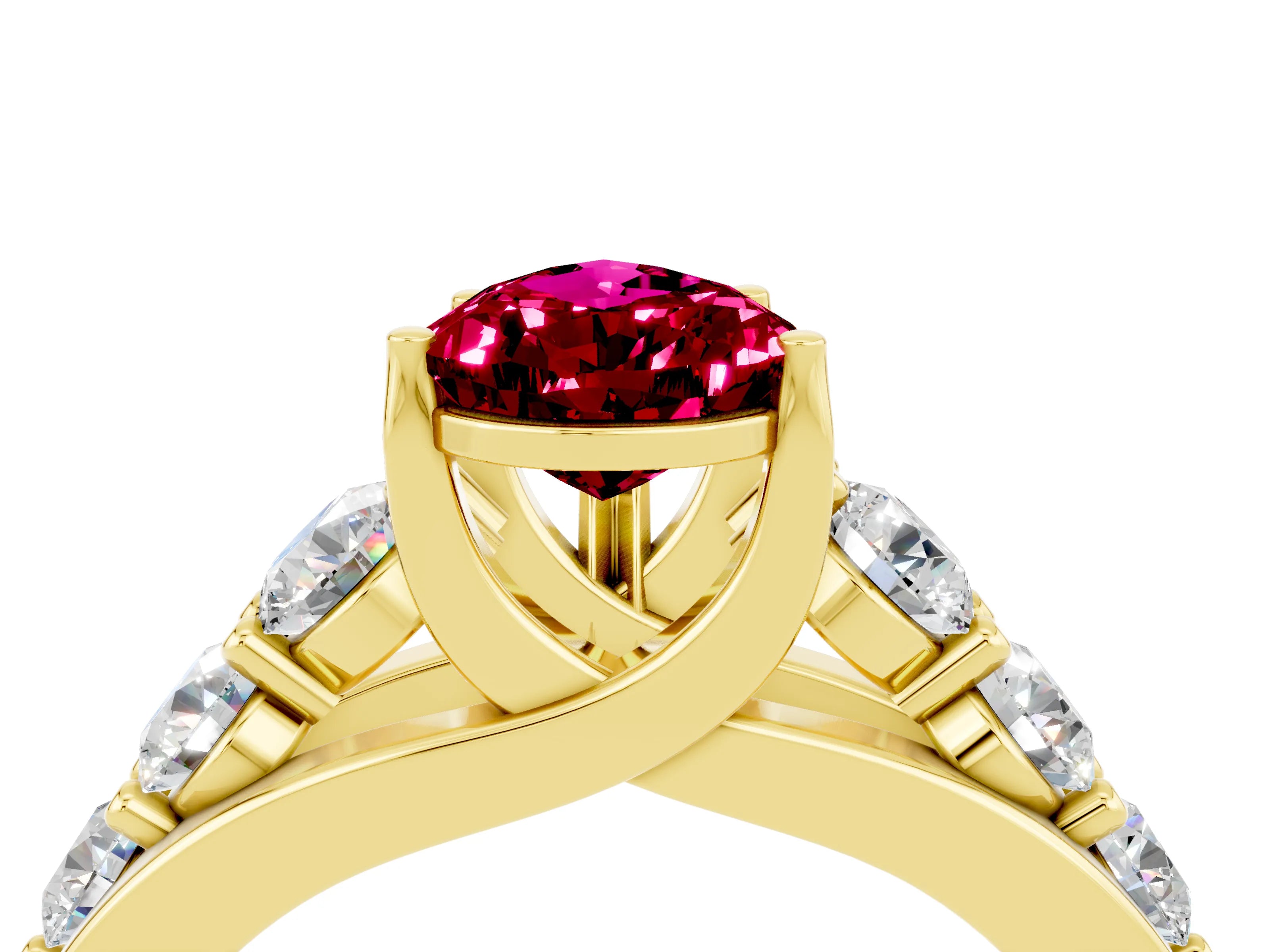 Yellow gold Pear Cut Garnet Engagement Ring with Pavé Band and Four-Prong Setting_4