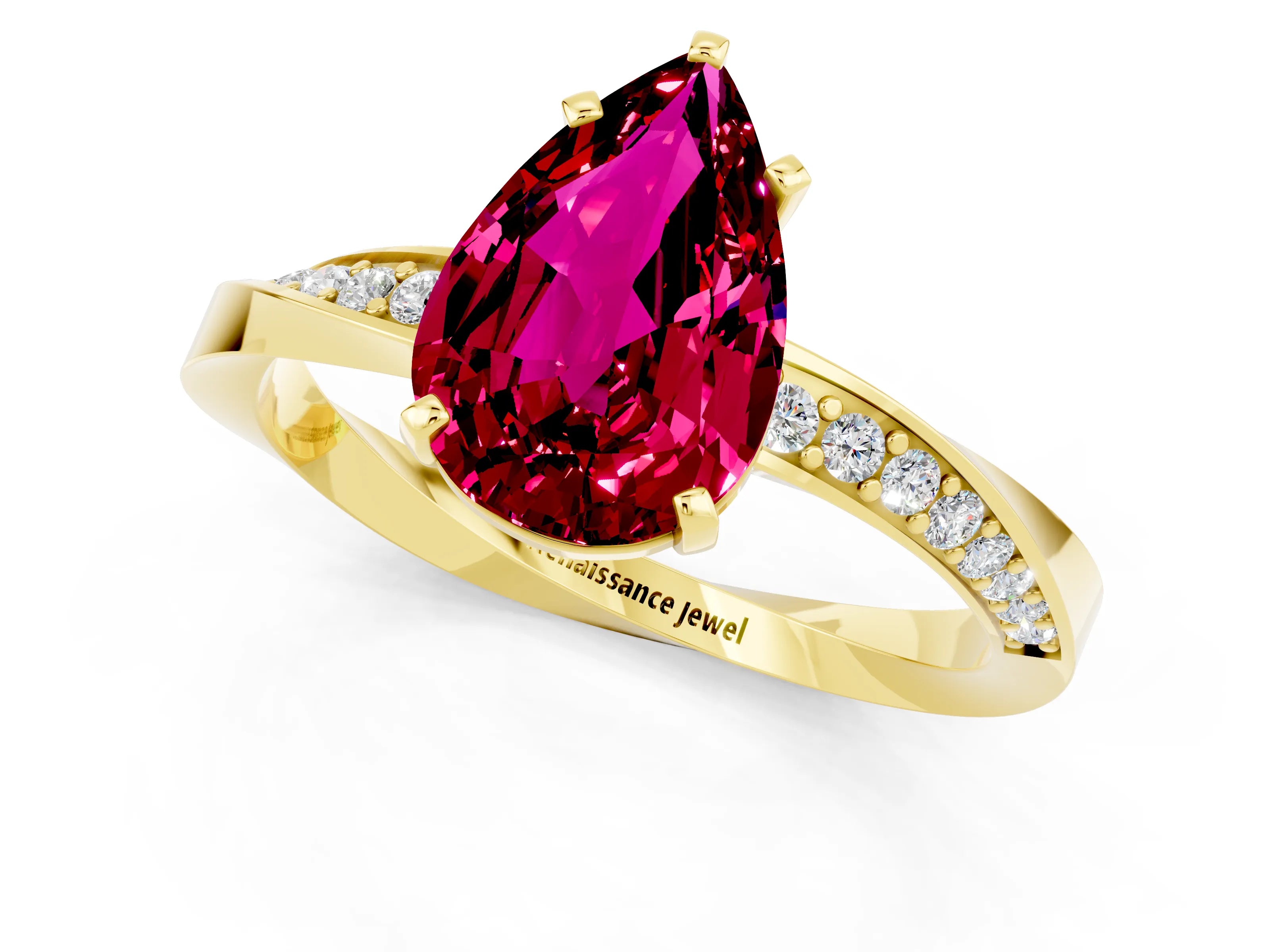 Yellow gold Pear Cut Garnet Engagement Ring with Side Stone Accents and Four-Prong Setting_28