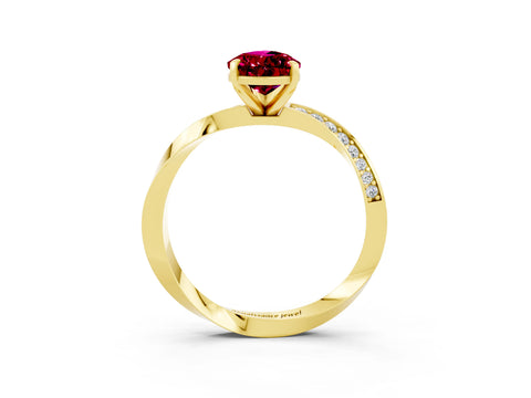 Yellow gold Pear Cut Garnet Engagement Ring with Side Stone Accents and Four-Prong Setting_30