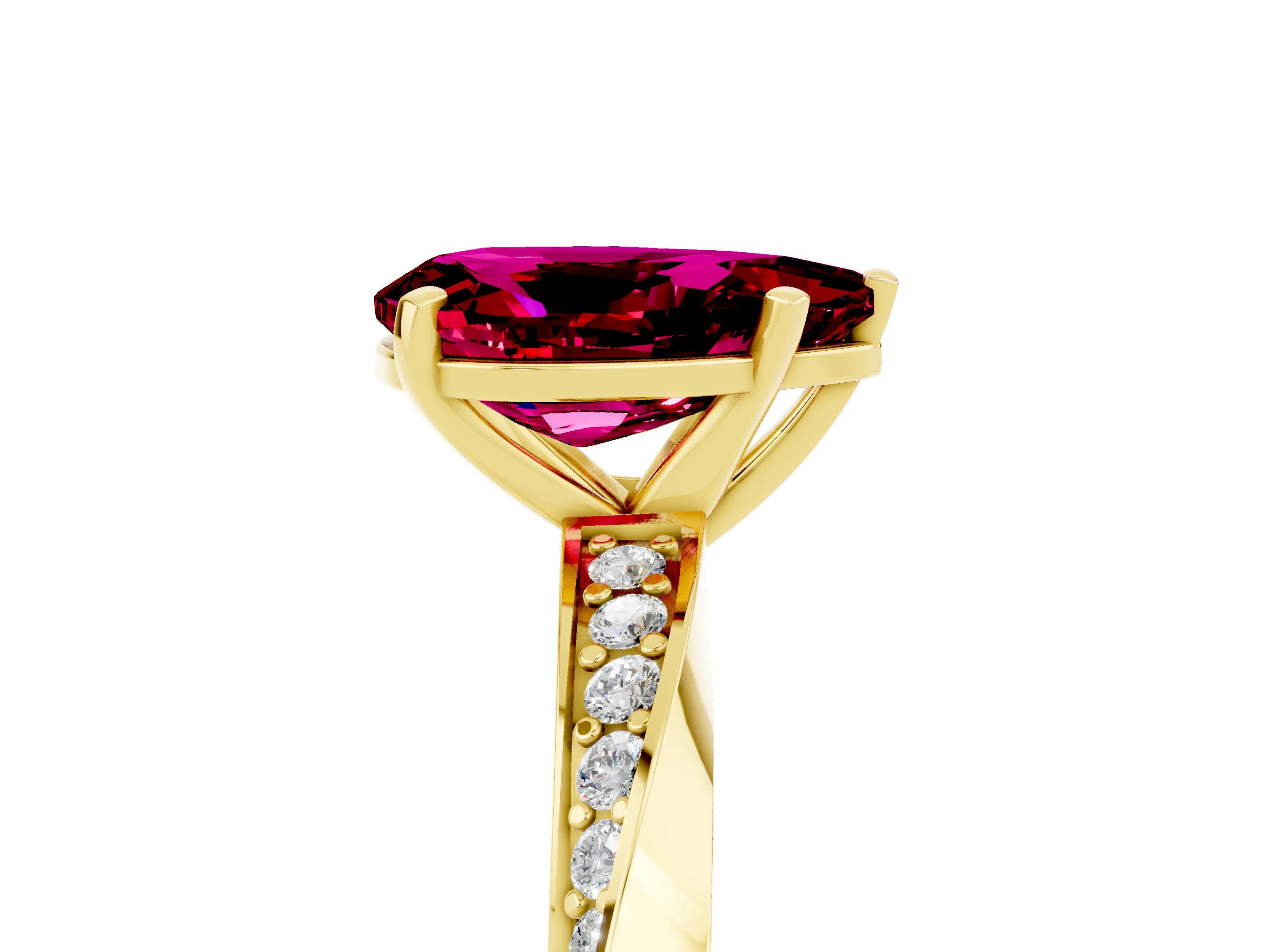 Yellow gold Pear Cut Garnet Engagement Ring with Side Stone Accents and Four-Prong Setting_32