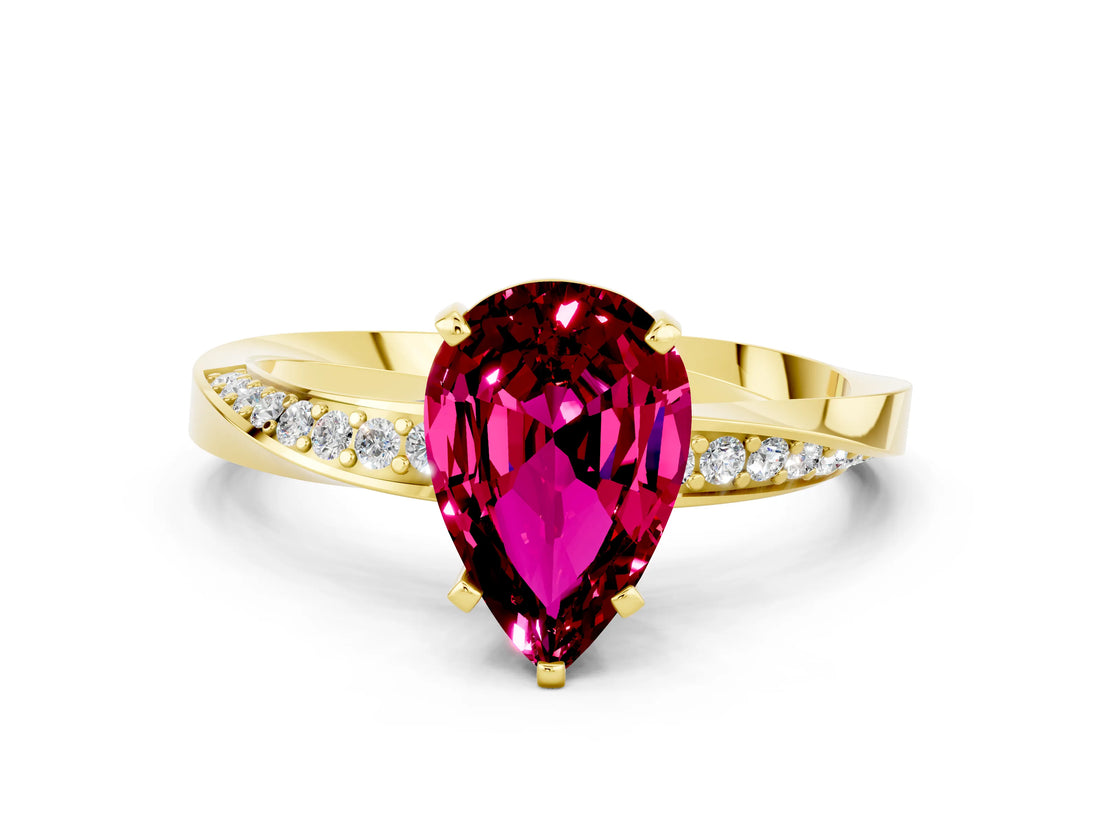 Yellow gold Pear Cut Garnet Engagement Ring with Side Stone Accents and Four-Prong Setting_60