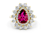 Yellow gold Pear Cut Garnet Floral Double Halo Engagement Ring with Prong Setting_60