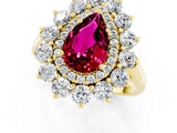 Yellow gold Pear Cut Garnet Floral Double Halo Engagement Ring with Prong Setting_61