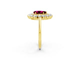 Yellow gold Pear Cut Garnet Floral Double Halo Engagement Ring with Prong Setting_62