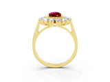 Yellow gold Pear Cut Garnet Floral Double Halo Engagement Ring with Prong Setting_63