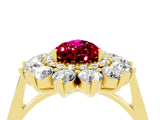 Yellow gold Pear Cut Garnet Floral Double Halo Engagement Ring with Prong Setting_64