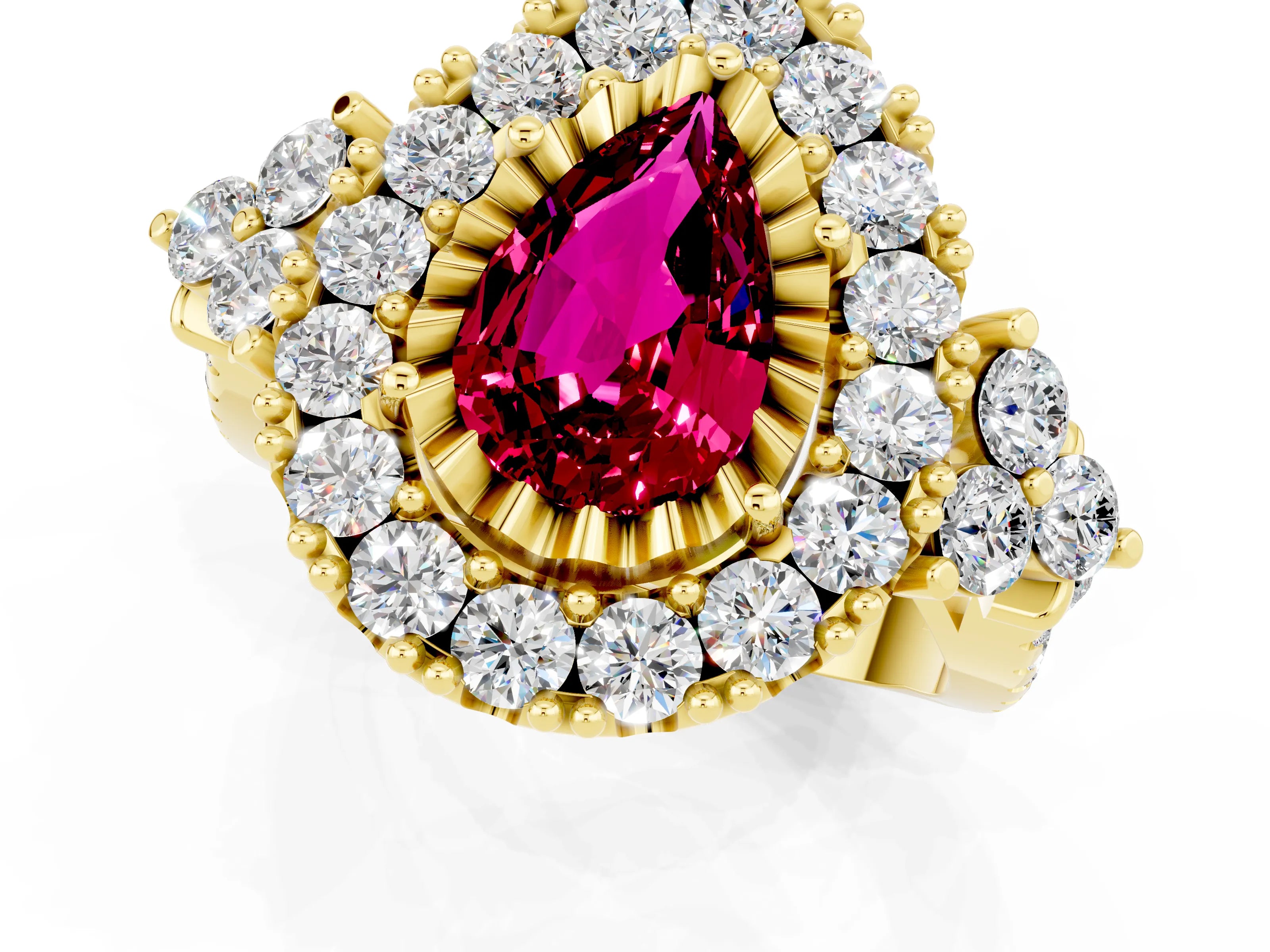 Yellow gold Pear Cut Garnet Halo Ring with Pavé Band and Four-Prong Setting_13