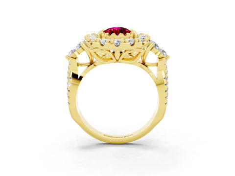 Yellow gold Pear Cut Garnet Halo Ring with Pavé Band and Four-Prong Setting_15