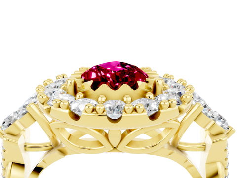 Yellow gold Pear Cut Garnet Halo Ring with Pavé Band and Four-Prong Setting_16