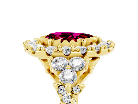 Yellow gold Pear Cut Garnet Halo Ring with Pavé Band and Four-Prong Setting_17