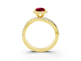 Yellow gold Pear Cut Garnet Halo Ring with Round Split Shank and Prong Setting_51