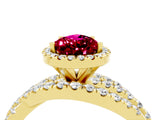 Yellow gold Pear Cut Garnet Halo Ring with Round Split Shank and Prong Setting_52