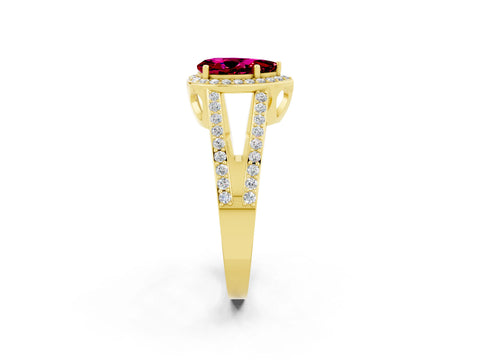 Yellow gold Pear Cut Garnet Halo Ring with Split Shank U-Prong Band and Four-Prong Setting_2