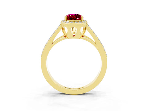 Yellow gold Pear Cut Garnet Halo Ring with Split Shank U-Prong Band and Four-Prong Setting_3