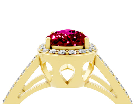 Yellow gold Pear Cut Garnet Halo Ring with Split Shank U-Prong Band and Four-Prong Setting_4
