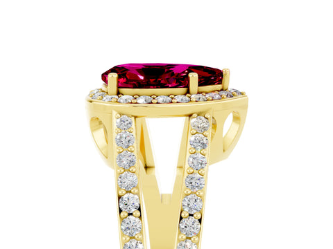 Yellow gold Pear Cut Garnet Halo Ring with Split Shank U-Prong Band and Four-Prong Setting_5