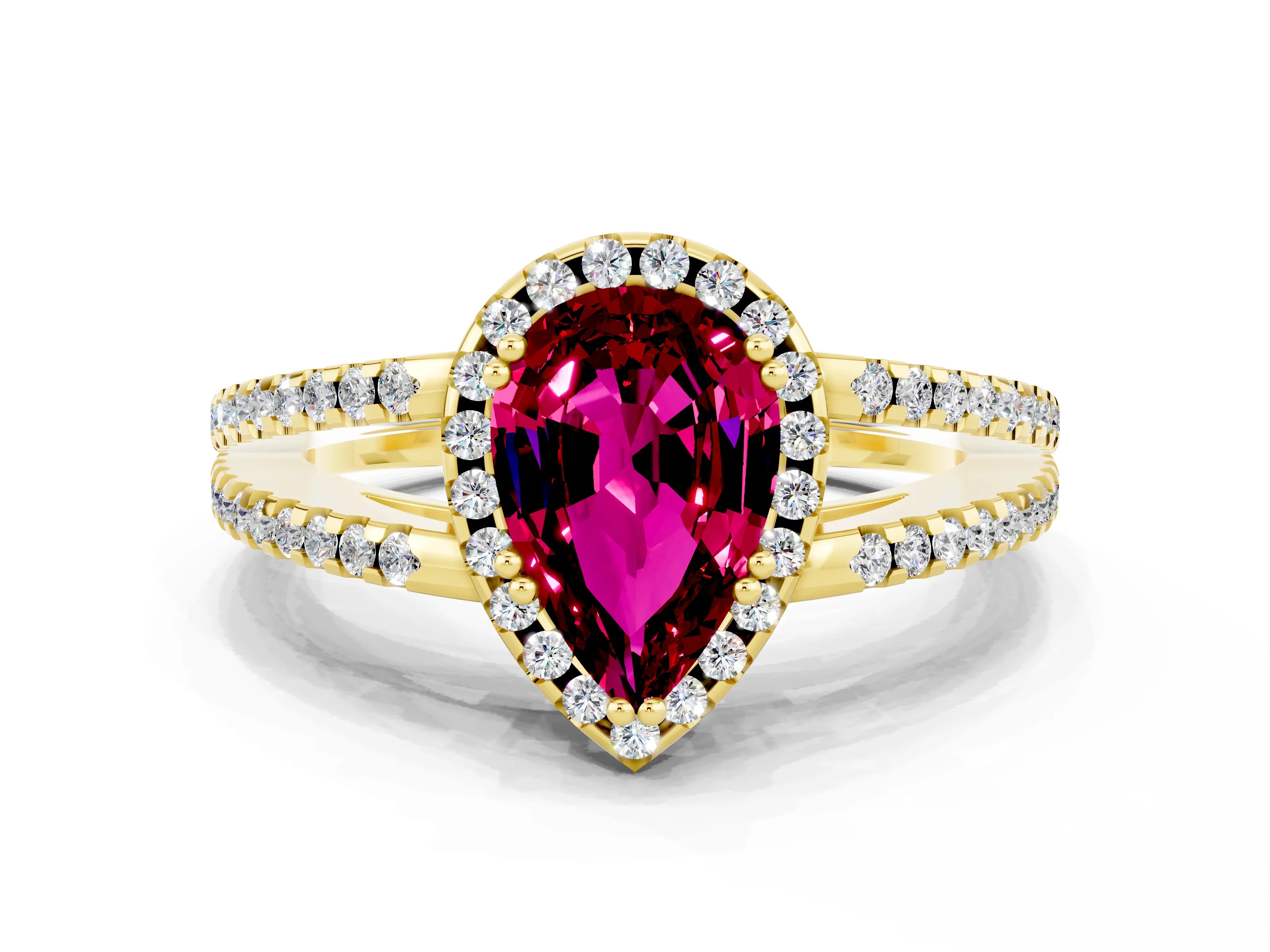Yellow gold Pear Cut Garnet Halo Split Shank Engagement Ring_12