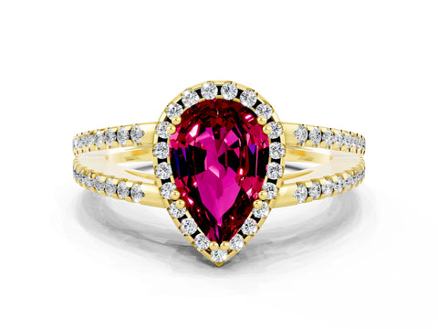 Yellow gold Pear Cut Garnet Halo Split Shank Engagement Ring_12