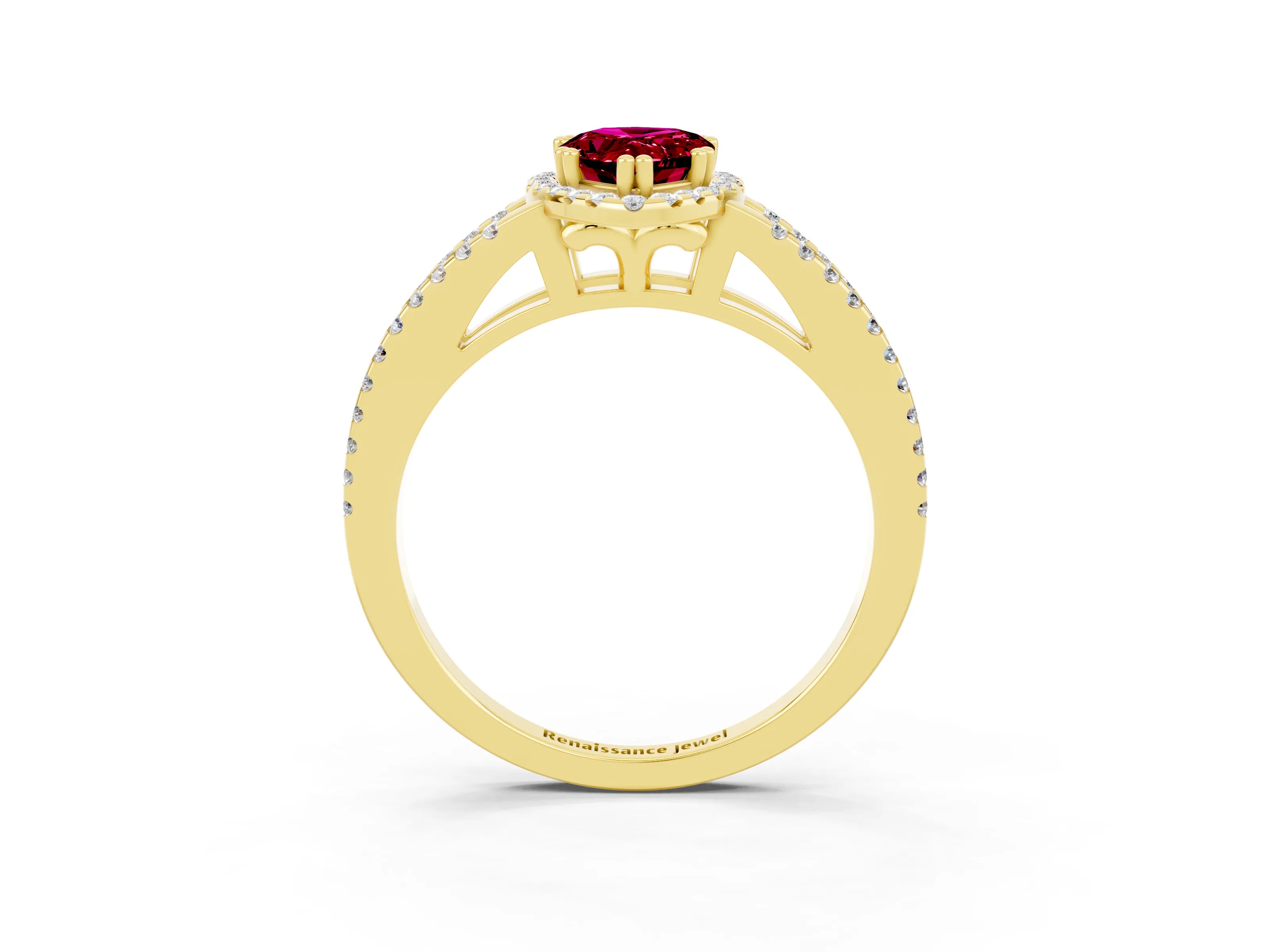 Yellow gold Pear Cut Garnet Halo Split Shank Engagement Ring_15