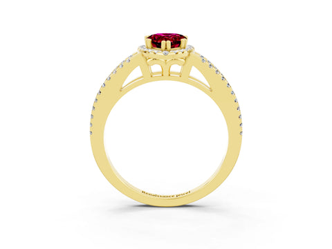 Yellow gold Pear Cut Garnet Halo Split Shank Engagement Ring_15