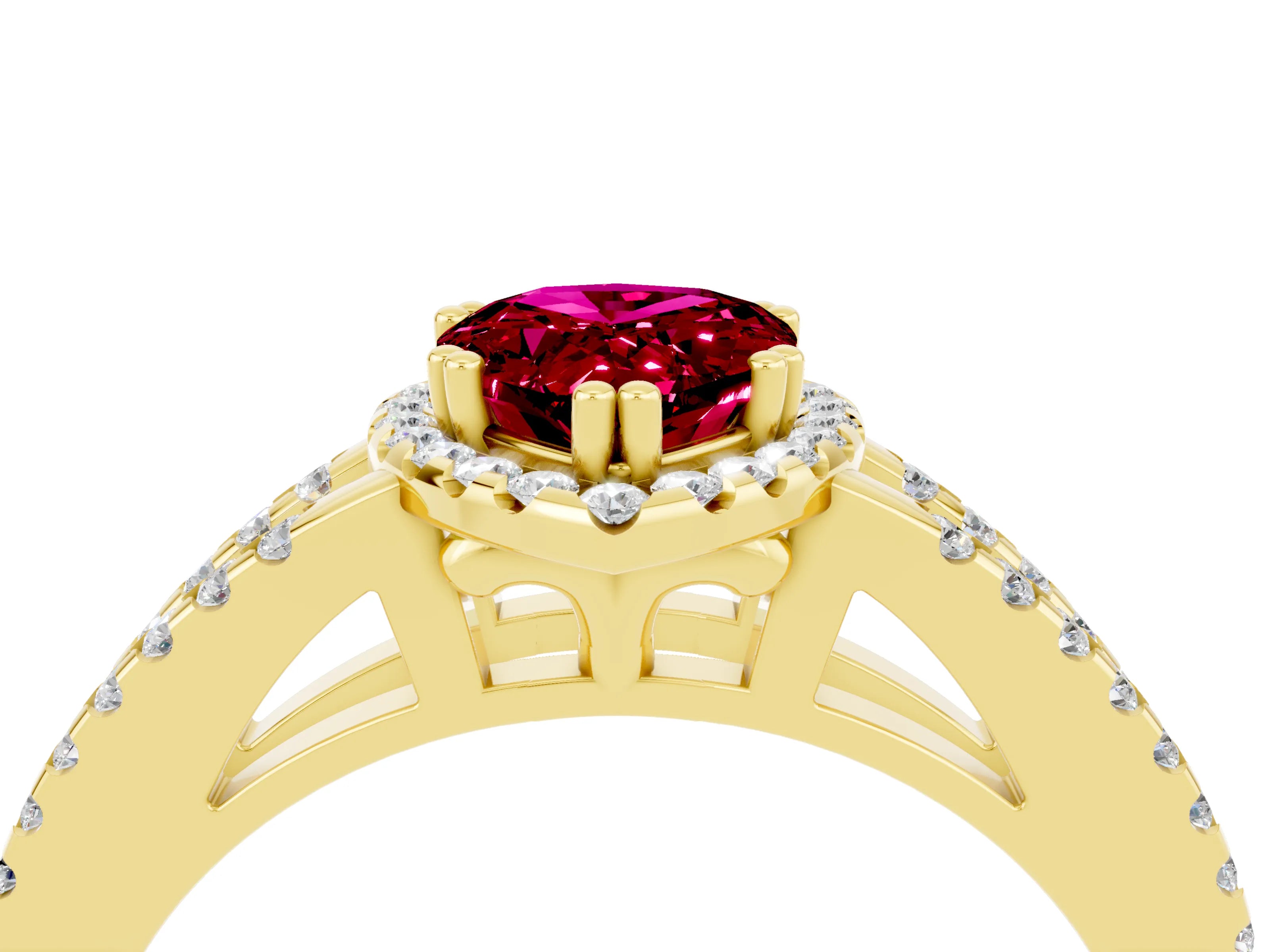 Yellow gold Pear Cut Garnet Halo Split Shank Engagement Ring_16
