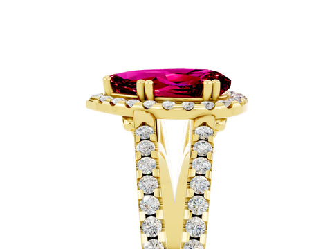 Yellow gold Pear Cut Garnet Halo Split Shank Engagement Ring_17
