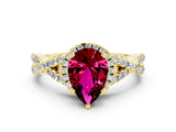 Yellow gold Pear Cut Garnet  Halo Twist Band Solitaire Prong Setting Ring_24