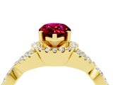 Yellow gold Pear Cut Garnet  Halo Twist Band Solitaire Prong Setting Ring_28