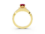 Yellow gold Pear Cut Garnet Halo Twist Band Solitaire Prong Setting Ring_3