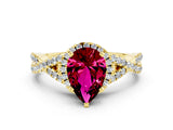 Yellow gold Pear Cut Garnet  Halo Twist Band Solitaire Prong Setting Ring_42
