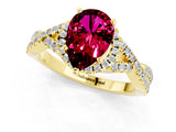 Yellow gold Pear Cut Garnet  Halo Twist Band Solitaire Prong Setting Ring_43