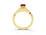 Yellow gold Pear Cut Garnet  Halo Twist Band Solitaire Prong Setting Ring_45
