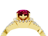 Yellow gold Pear Cut Garnet  Halo Twist Band Solitaire Prong Setting Ring_46